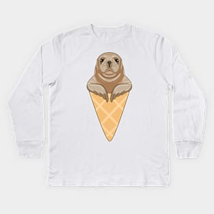 Seal with Ice cream cone Kids Long Sleeve T-Shirt